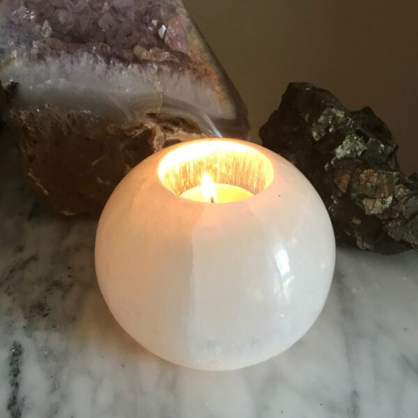 Selenite Sphere Candle Holder