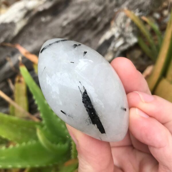 Tourmilated Quartz Palm Stone - Image 3