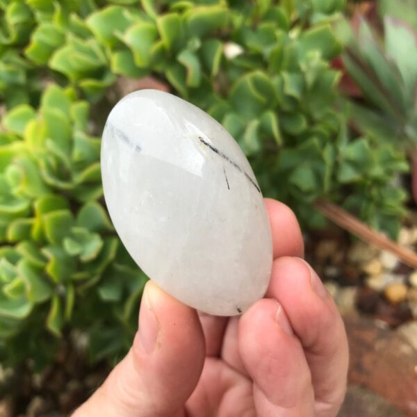 Tourmilated Quartz Palm Stone - Image 3