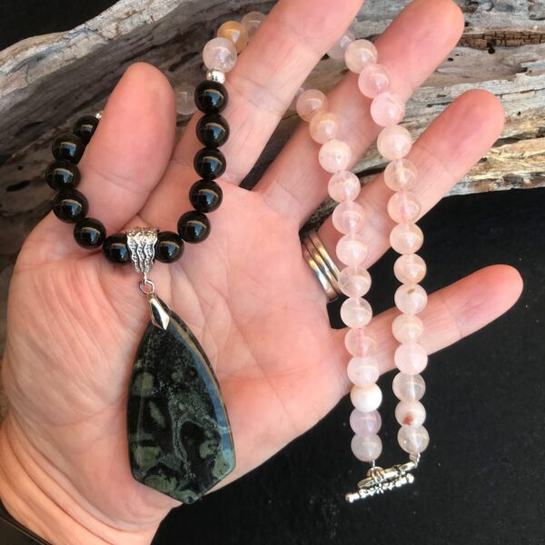 Rose Quartz, Obsidian and Kambaba Necklace - Image 2