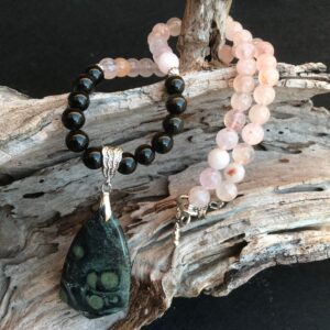 Rose Quartz, Obsidian and Kambaba Necklace