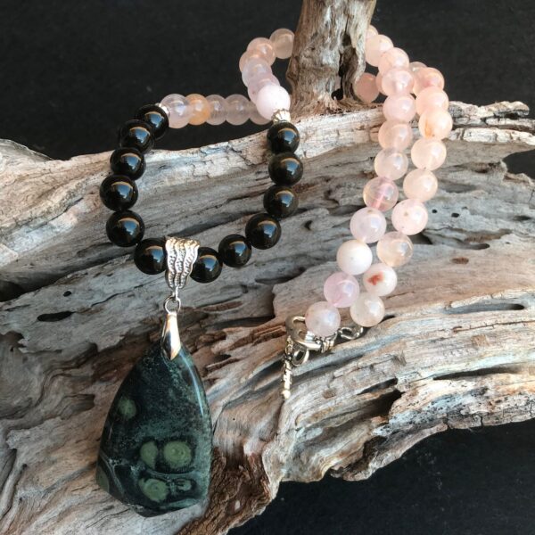 Rose Quartz, Obsidian and Kambaba Necklace