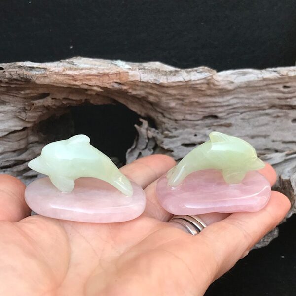 Serpentine Dolphin on Rose Quartz - Image 2