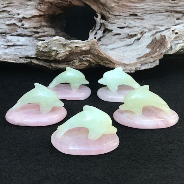 Serpentine Dolphin on Rose Quartz - Image 4