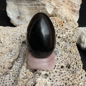 Obsidian Egg on Rose Quartz