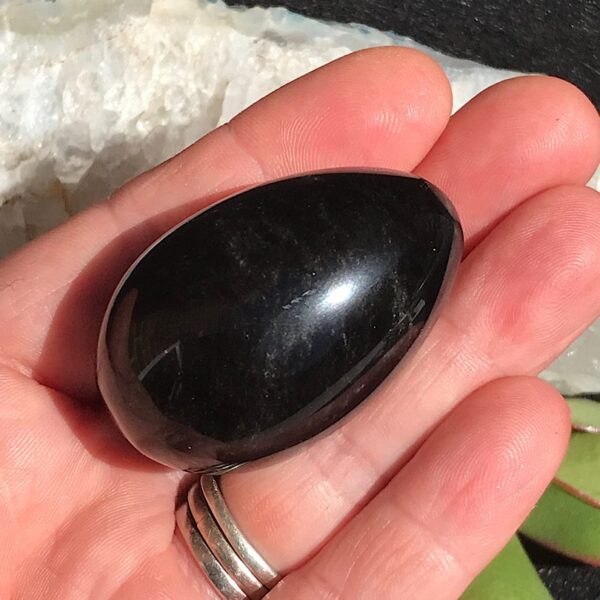Obsidian Egg on Rose Quartz - Image 2
