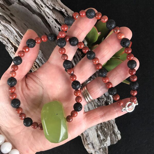 Red Jasper, Lava Rock and Serpentine Necklace - Image 2