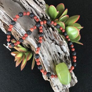 Red Jasper, Lava Rock and Serpentine Necklace