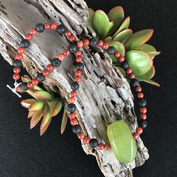 Red Jasper, Lava Rock and Serpentine Necklace
