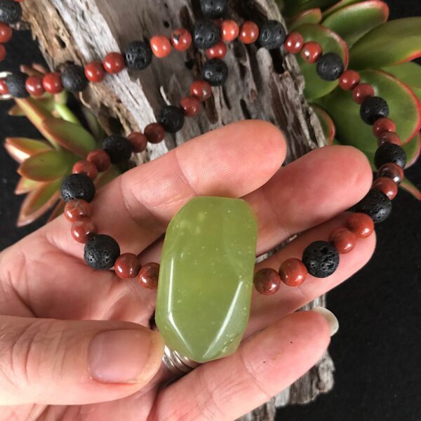 Red Jasper, Lava Rock and Serpentine Necklace - Image 3