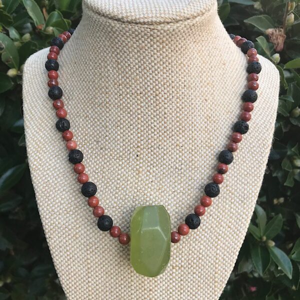 Red Jasper, Lava Rock and Serpentine Necklace - Image 4