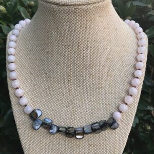 Rose Quartz, Garnet and Abalone Necklace