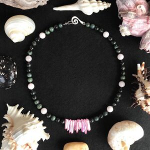 Kambaba Jasper and Pink Aura Quartz Necklace