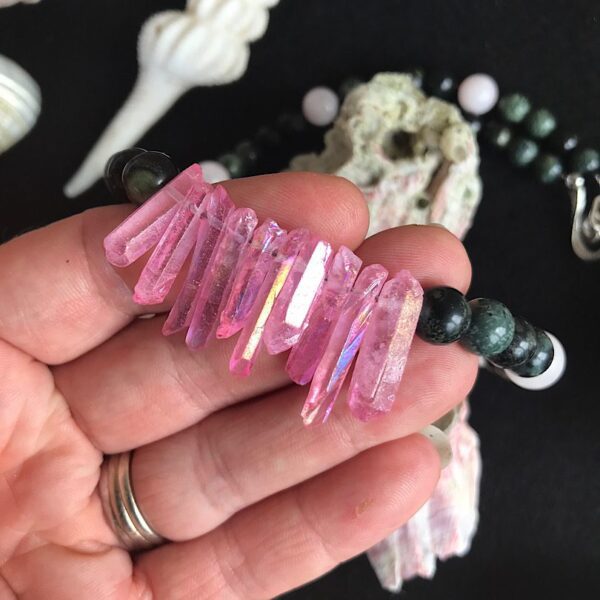 Kambaba Jasper and Pink Aura Quartz Necklace - Image 4