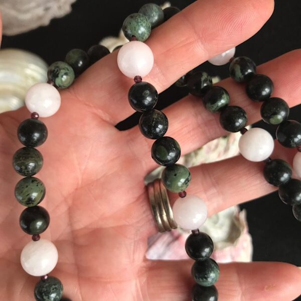 Kambaba Jasper and Pink Aura Quartz Necklace - Image 2