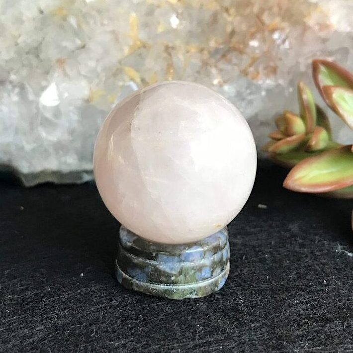 Rose Quartz Sphere on Llanite Stand - Crystal Harmony Australia