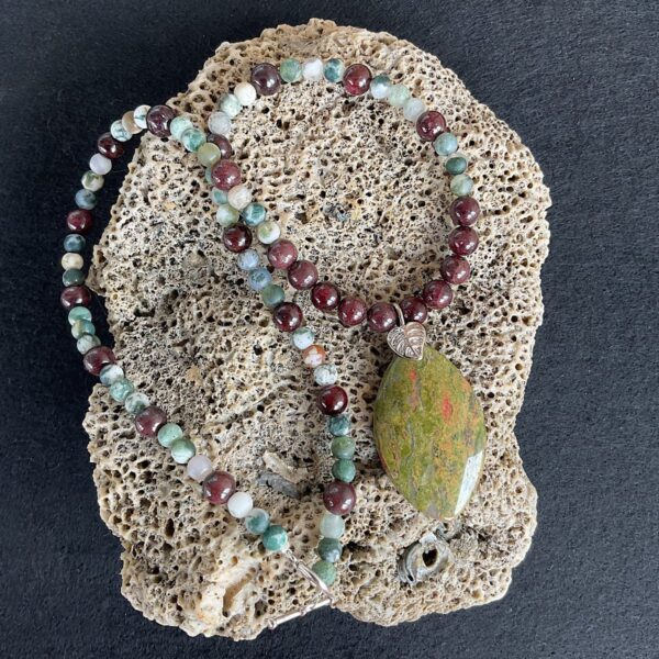 Tree Agate and Garnet Necklace