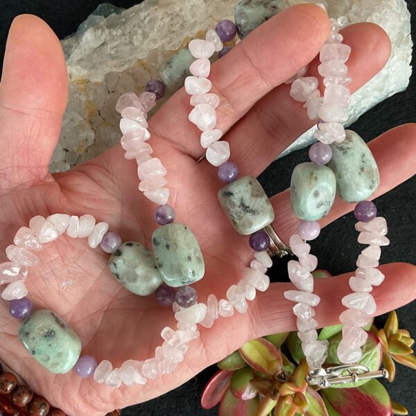 Rose Quartz and Sesame Jasper Necklace - Image 4