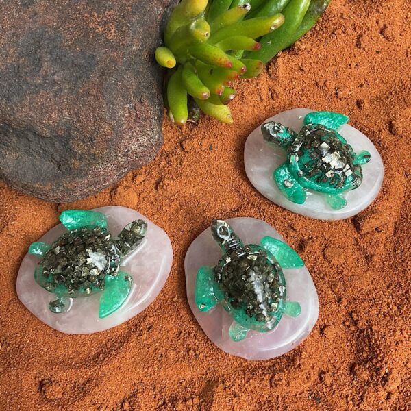 Pyrite Turtle on Rose Quartz