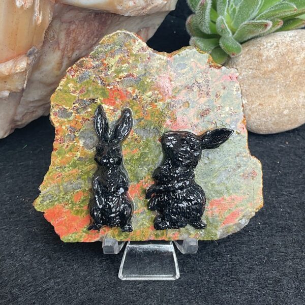 Rabbit unakite jasper slab with display stand